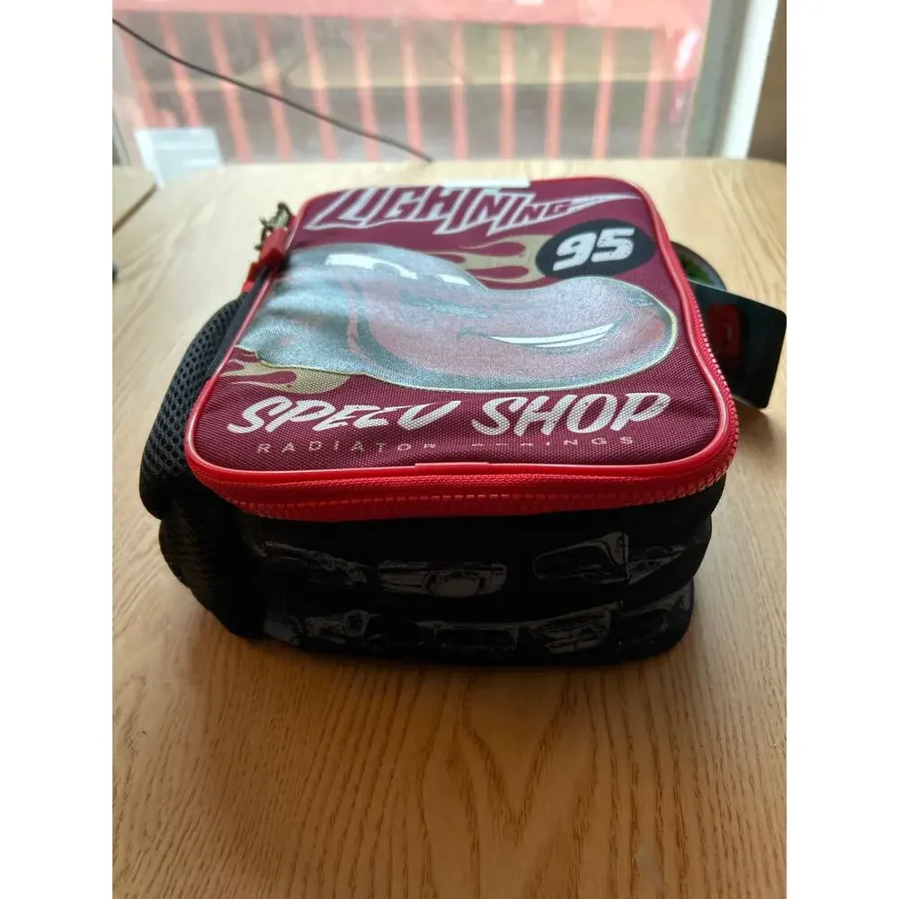 New Boys Disney Pixar Cars Insulated Lunch Bag Zippered Top Pockets 9.5